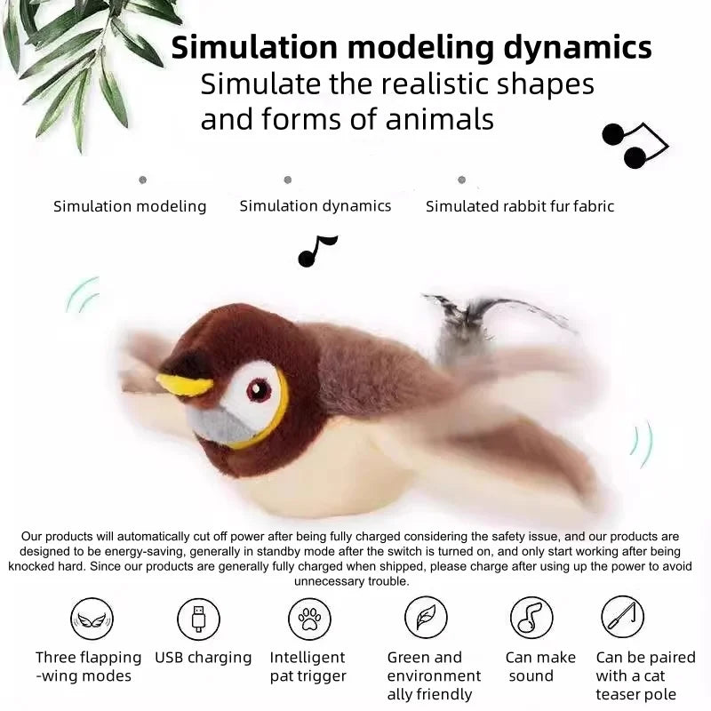 Interactive Rechargeable Chirping Flapping Bird Plush Toy For Cats