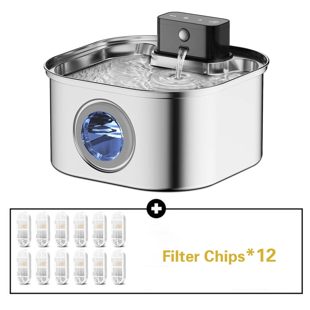 Stainless Steel Automatic Wireless Pet Water Fountain With Motion Sensor