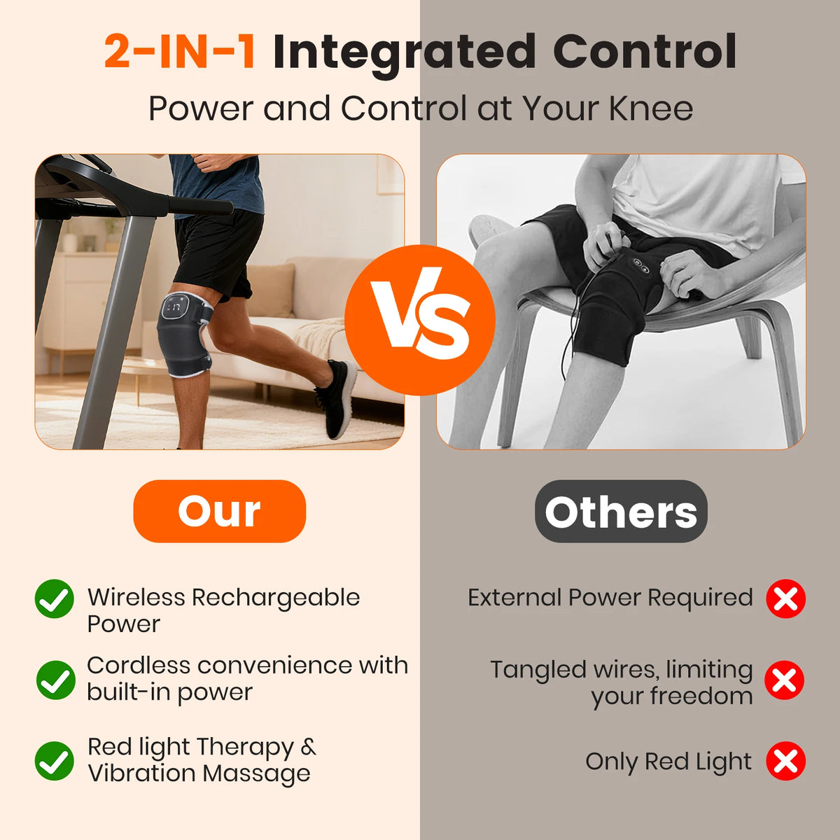 Cordless Heated Vibration Knee Massager With Thermal Pain Relief