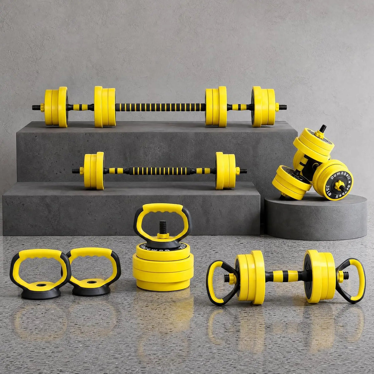 Adjustable 4-in-1 Dumbbell Barbell Kettlebell Home Gym Training Set