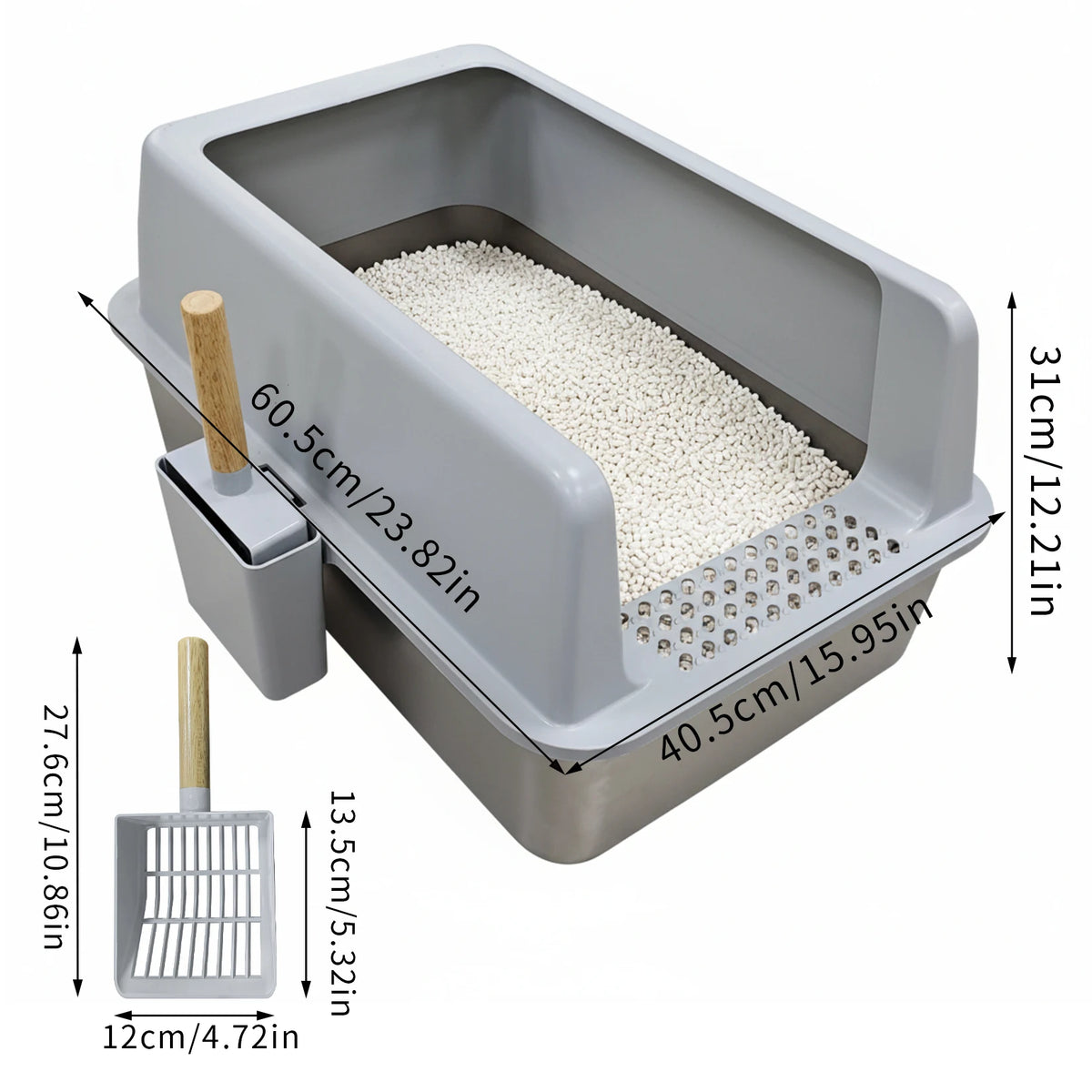 Stainless Steel Enclosed Cat Litter Box With Lid And Scoop