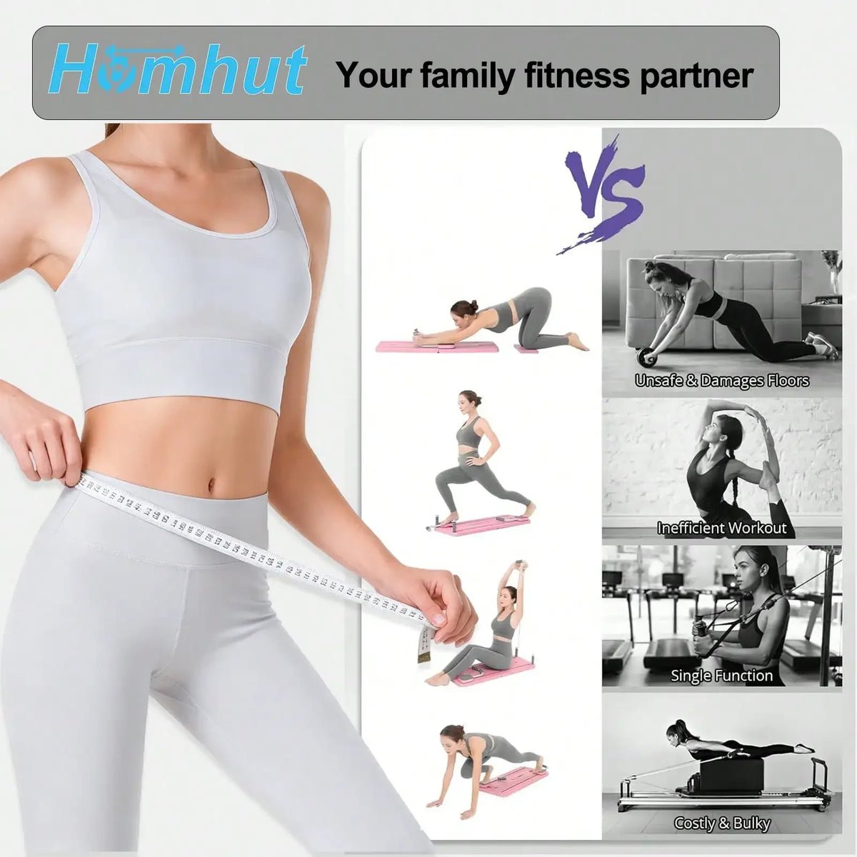 Foldable Pilates Sliding Board With Resistance Bands For Full Body Training