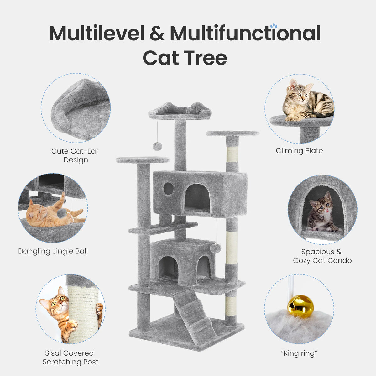 MCQ 54 Inch Indoor Five Tier Cat Tree With Sisal Posts
