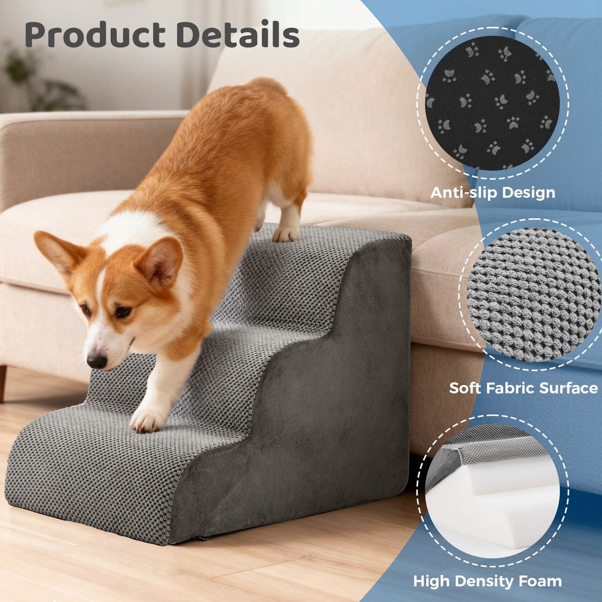 Curved Foam Dog Stairs Ramp for Small Dogs Non Slip