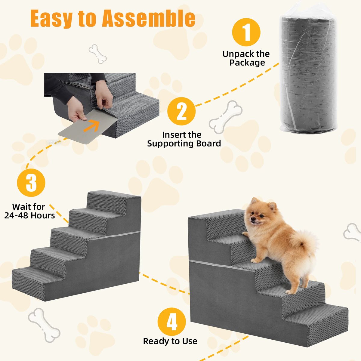 Premium Curved Foam Dog Stair Ramp For Small Pets Indoor
