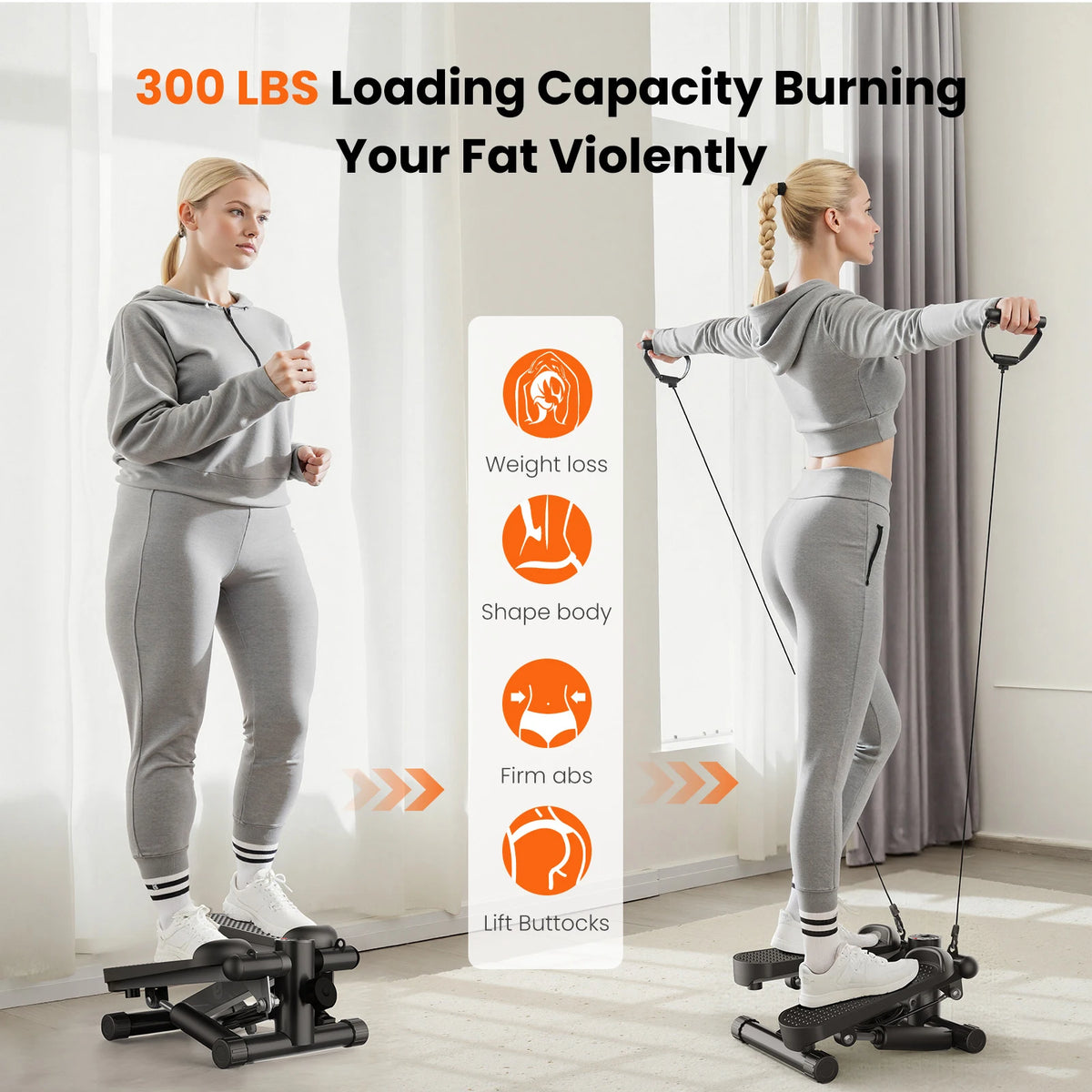 Mini Stepper With Resistance Bands For Home Cardio Workouts