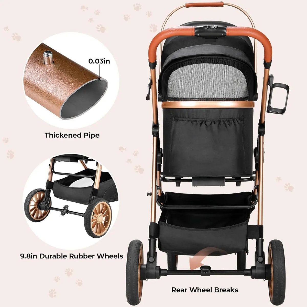 Foldable All Terrain Pet Stroller With Storage Basket