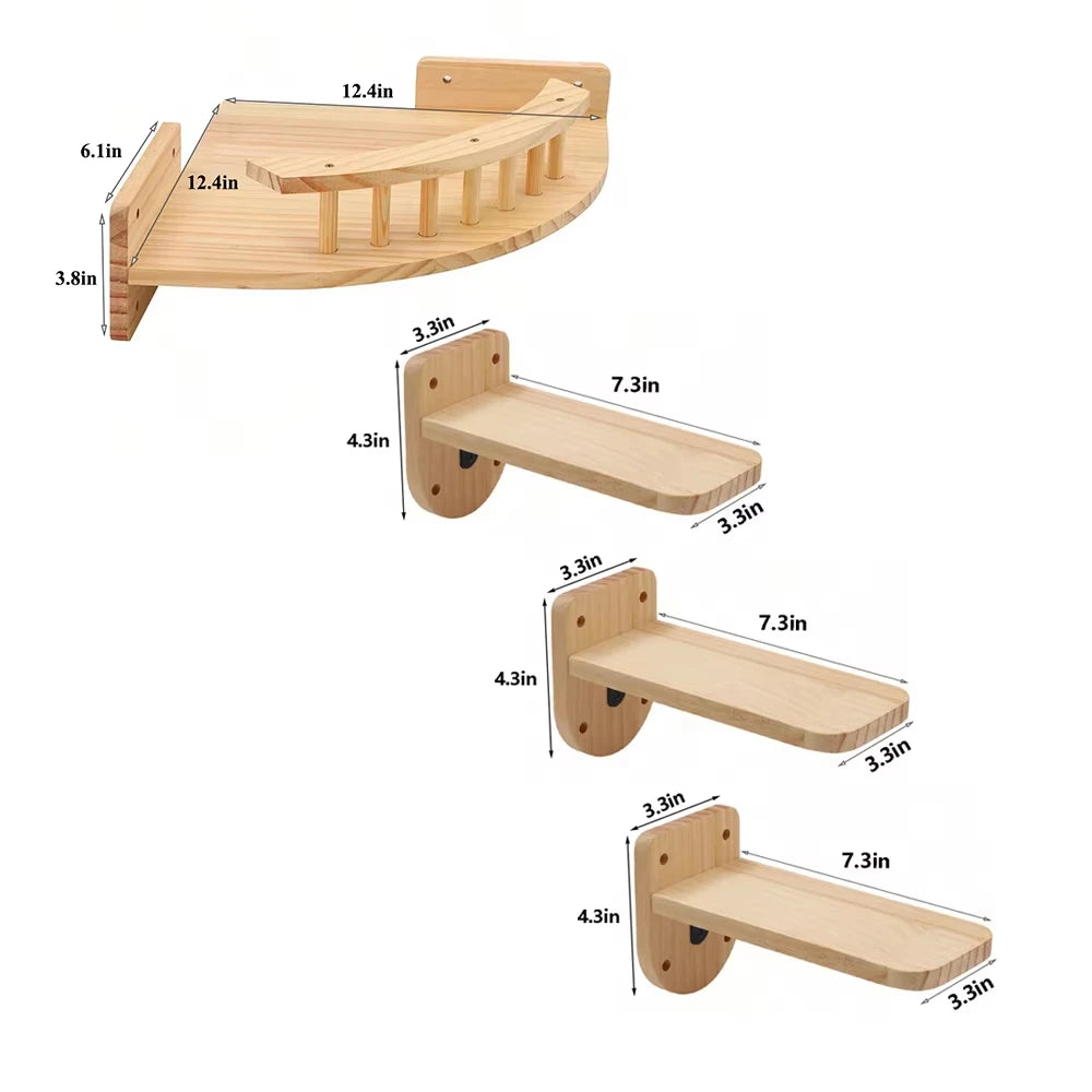 CWV Wooden Corner Hammock With Steps Wall Mounted Cat Tree