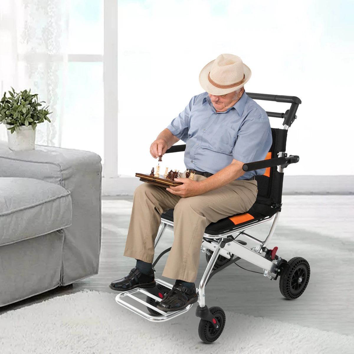 Folding Wheelchair for Seniors 160kg Capacity Lightweight Transport Chair