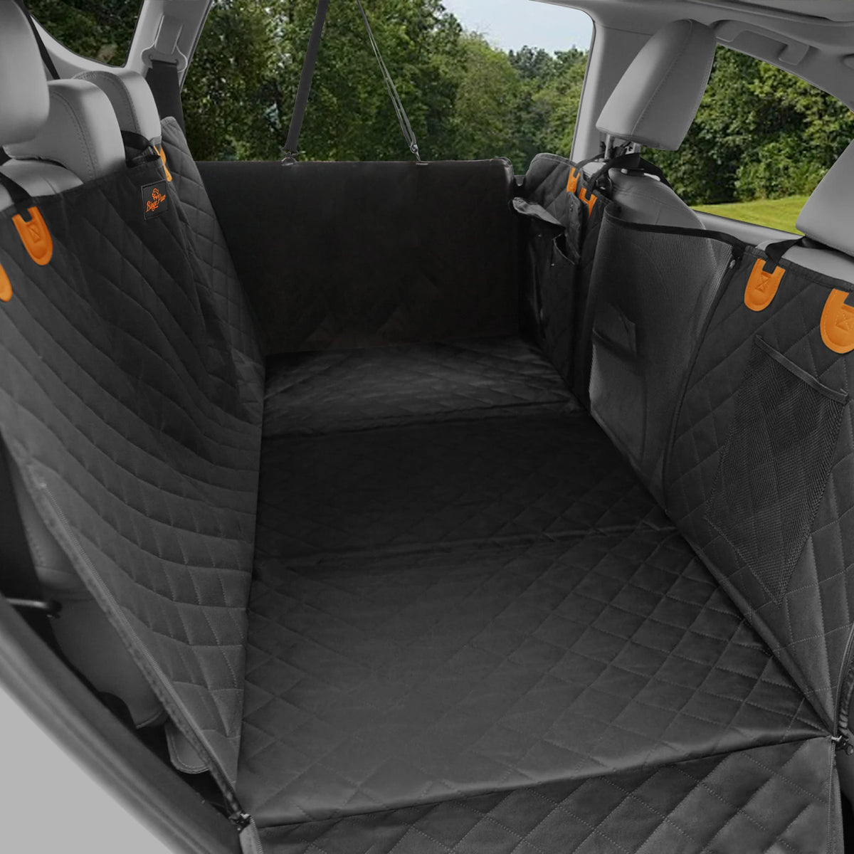 Borwart Waterproof Dog Car Seat Cover With Mesh Storage Pockets
