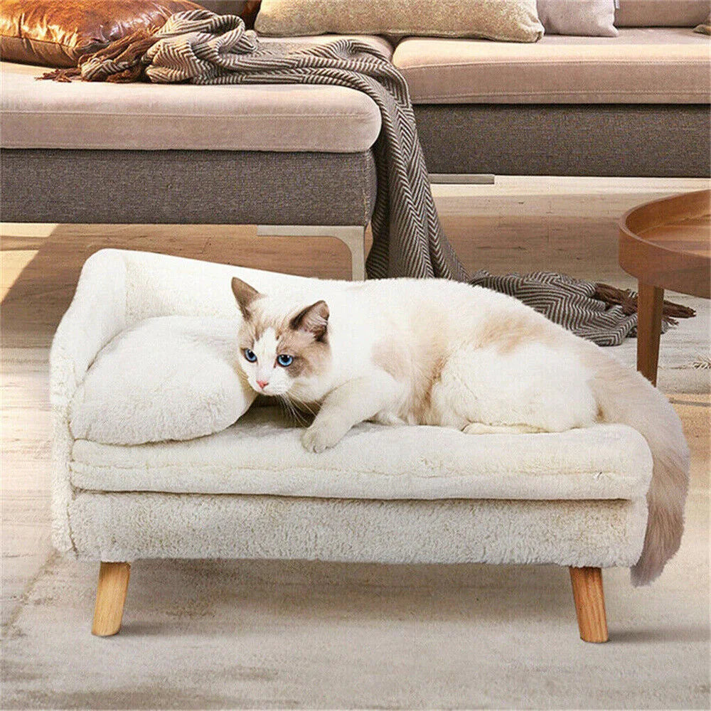 Borwart Plush Dog Sofa Bed With Backrest And Wooden Legs