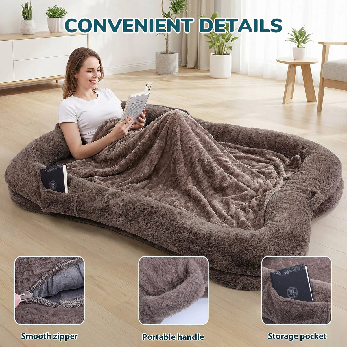 Topincn Portable Plush Dog Bed With Blanket And Non Slip Base