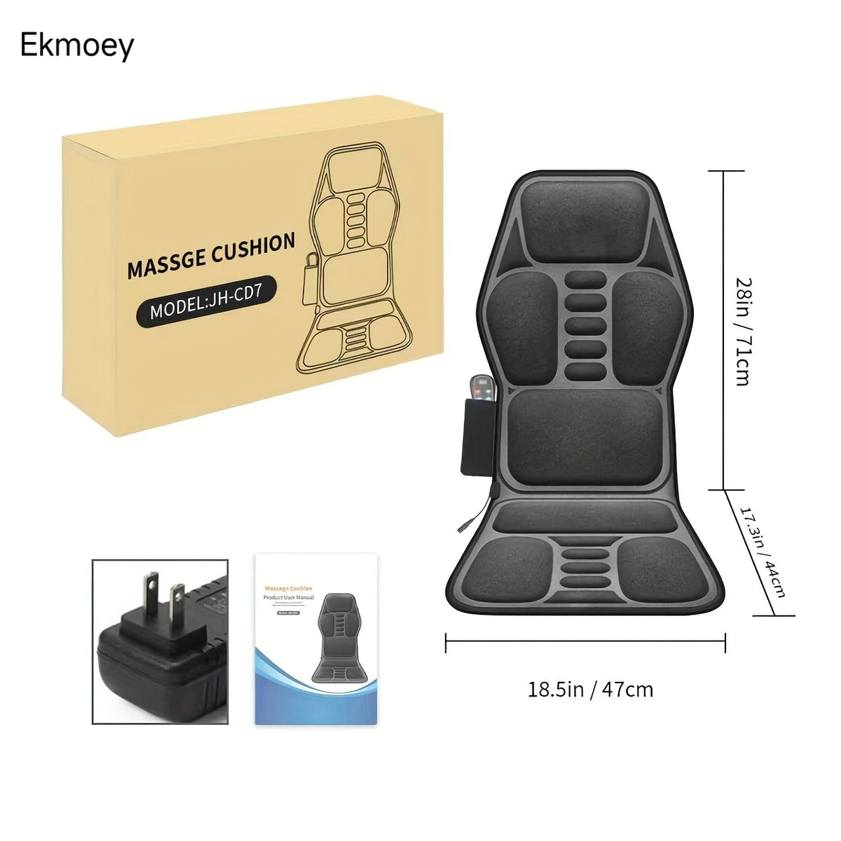 Ekmoey Massage Seat Cushion With Heat And Vibration Back Support