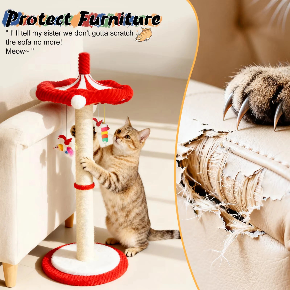 Cwv 360 Rotating Sisal Cat Tree With Feather Teaser