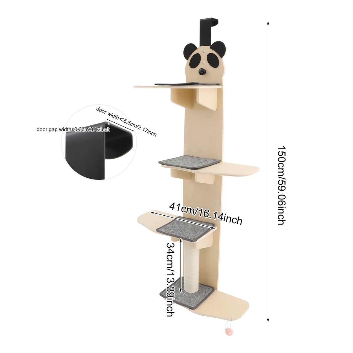 Solid Wood Panda Cat Door Hanger Four Tier Climbing Toy