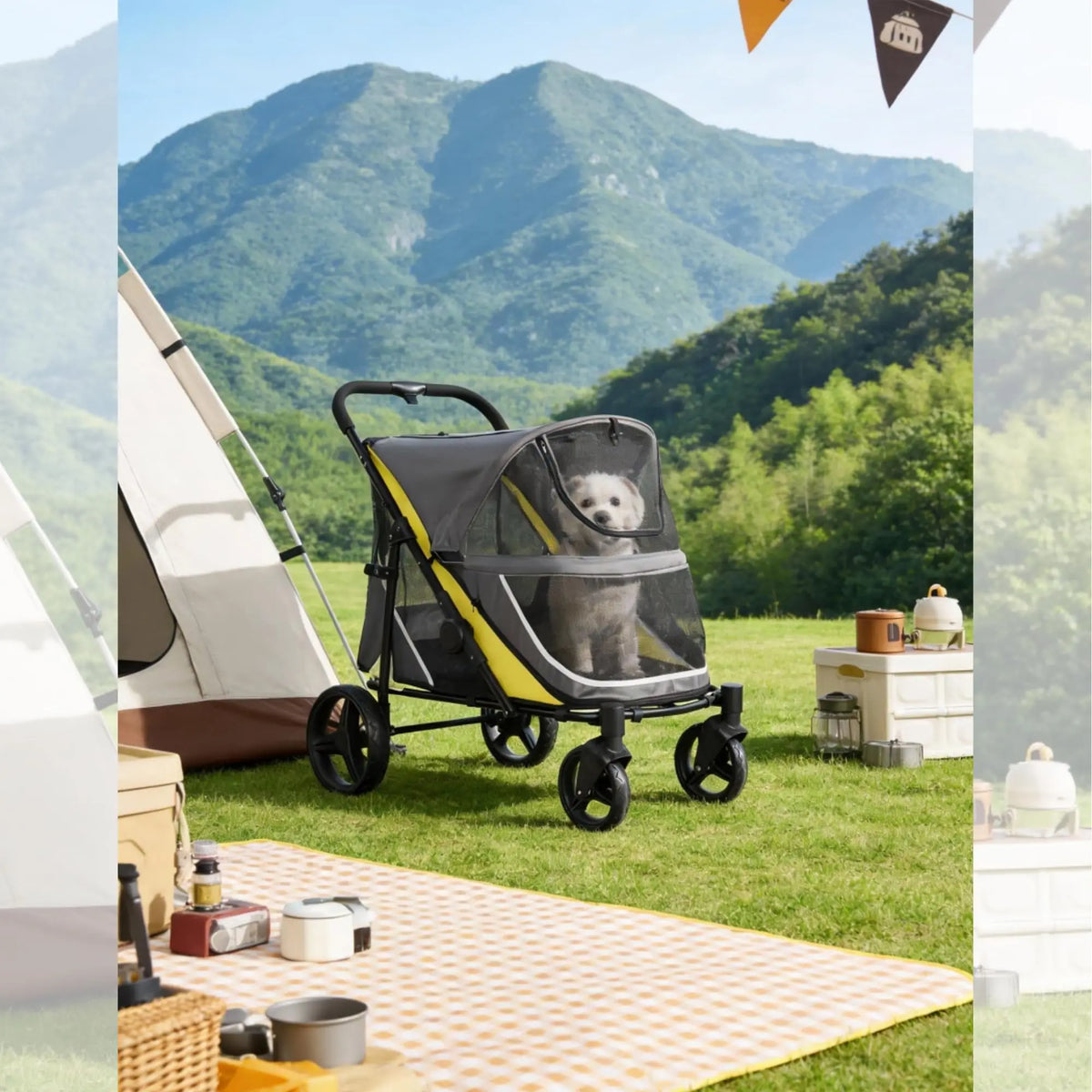 All Terrain Collapsible Pet Stroller With Dual Entry And Brake