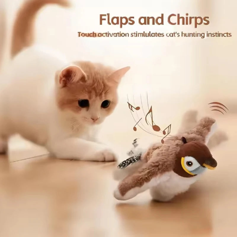 Interactive Rechargeable Chirping Flapping Bird Plush Toy For Cats