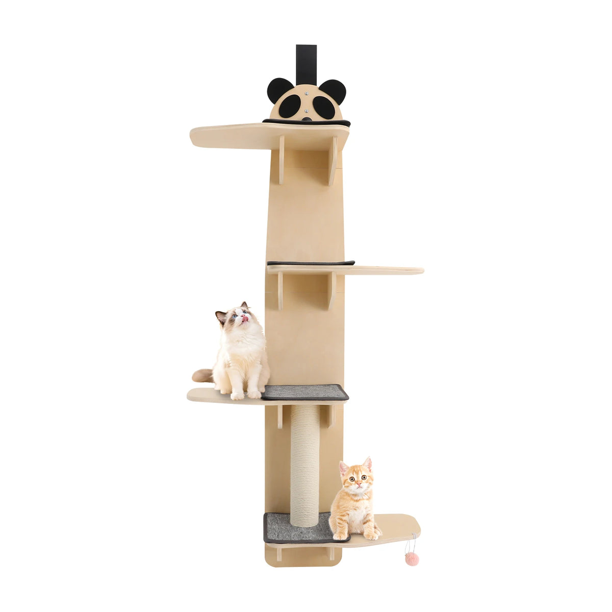 Solid Wood Panda Cat Door Hanger Four Tier Climbing Toy