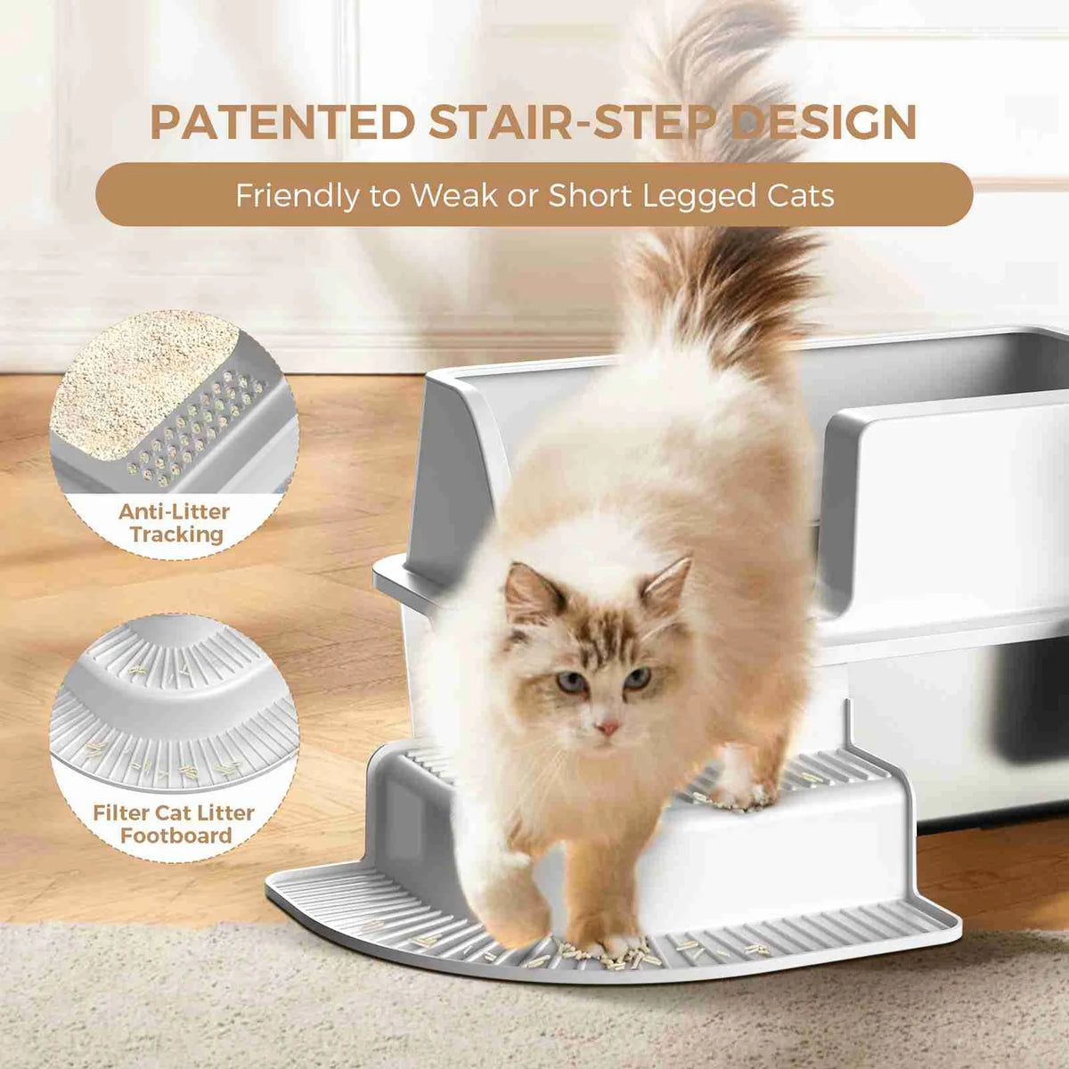 HURRISE Stainless Steel Cat Litter Box With Tray